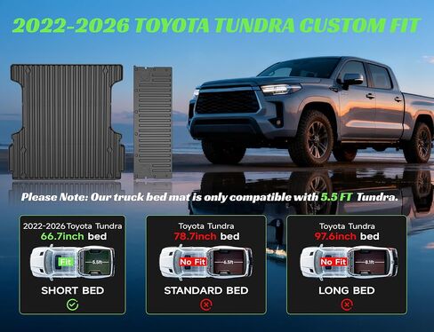 حصيرة سرير الشاحنة لسيارة Toyota Tundra 2022-2026، ملحقات تندرا شديدة التحمل بطانة سرير شاحنة TPE (مركبة 5.5FT/5.5')، ملحقات بطانة الباب الخلفي، حصيرة سرير مطاطية شديدة التحمل in Kuwait