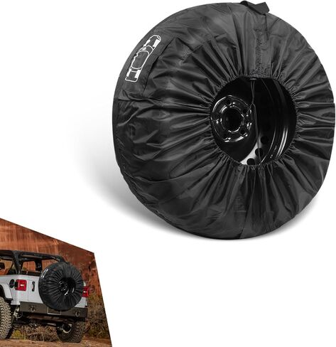 1 PC Spare Tire Covers, 210D Oxford Cloth Sun Protection debris Proof Storage Bag with Adjustable Strap and Side Pocket, Universal for Most 19" - 23" Tire (Black) in Kuwait