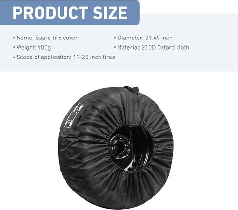 1 PC Spare Tire Covers, 210D Oxford Cloth Sun Protection debris Proof Storage Bag with Adjustable Strap and Side Pocket, Universal for Most 19" - 23" Tire (Black) in Kuwait
