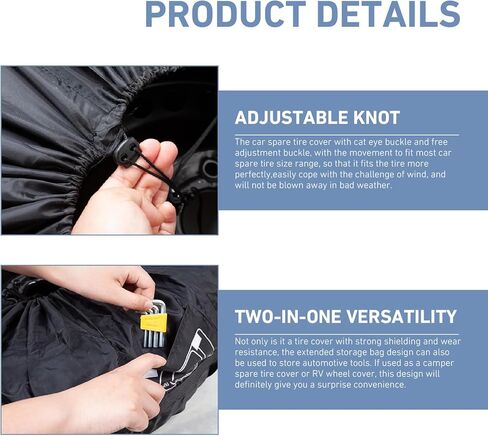1 PC Spare Tire Covers, 210D Oxford Cloth Sun Protection debris Proof Storage Bag with Adjustable Strap and Side Pocket, Universal for Most 19" - 23" Tire (Black) in Kuwait