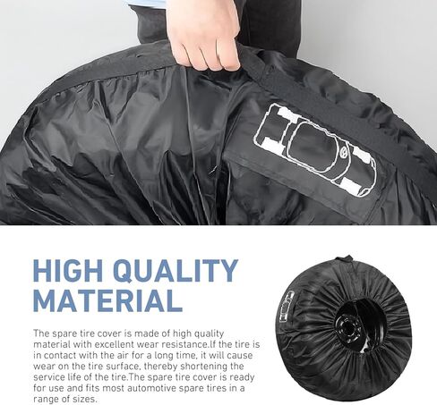 1 PC Spare Tire Covers, 210D Oxford Cloth Sun Protection debris Proof Storage Bag with Adjustable Strap and Side Pocket, Universal for Most 19" - 23" Tire (Black) in Kuwait