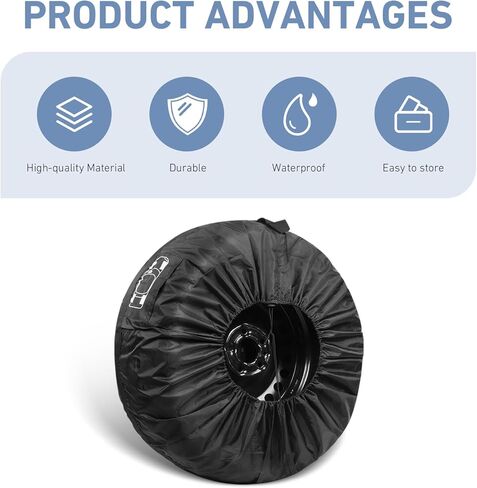 1 PC Spare Tire Covers, 210D Oxford Cloth Sun Protection debris Proof Storage Bag with Adjustable Strap and Side Pocket, Universal for Most 19" - 23" Tire (Black) in Kuwait