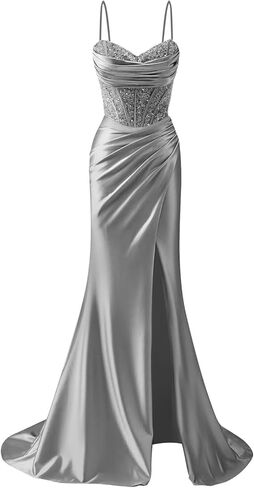 Spaghetti Straps Prom Dresses for Women Satin 2026 Sparkly Sequins Formal Evening Ball Gowns in Saudi Arabia