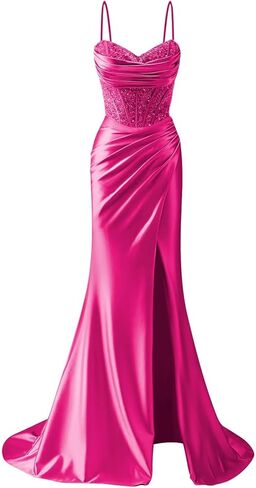 Spaghetti Straps Prom Dresses for Women Satin 2026 Sparkly Sequins Formal Evening Ball Gowns in Saudi Arabia