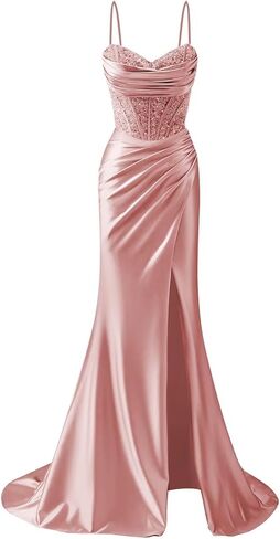 Spaghetti Straps Prom Dresses for Women Satin 2026 Sparkly Sequins Formal Evening Ball Gowns in Saudi Arabia