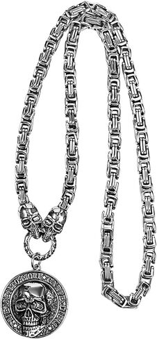 قلادة جمجمة Aroncent Memento Mori: قلادة عملة قوطية من الفولاذ المقاوم للصدأ مجوهرات للجنسين إيطالية وهندية منقوشة - سلسلة بيزنطية 21.26 بوصة قابلة للتعديل in Kuwait