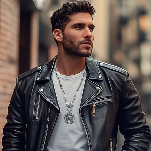 قلادة جمجمة Aroncent Memento Mori: قلادة عملة قوطية من الفولاذ المقاوم للصدأ مجوهرات للجنسين إيطالية وهندية منقوشة - سلسلة بيزنطية 21.26 بوصة قابلة للتعديل in Kuwait