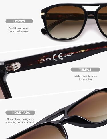 نظارات شمسية SOJOS Aviator للنساء والرجال بعدسات مستقطبة مربعة UV400، ظلال التسعينيات SJ2650 in Kuwait