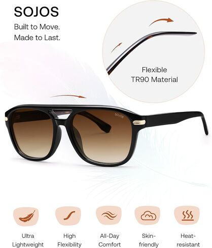 نظارات شمسية SOJOS Aviator للنساء والرجال بعدسات مستقطبة مربعة UV400، ظلال التسعينيات SJ2650 in Kuwait