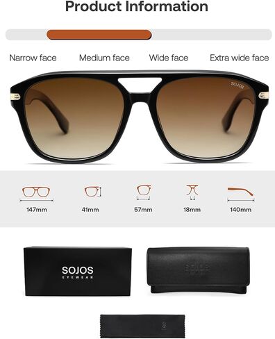 نظارات شمسية SOJOS Aviator للنساء والرجال بعدسات مستقطبة مربعة UV400، ظلال التسعينيات SJ2650 in Kuwait
