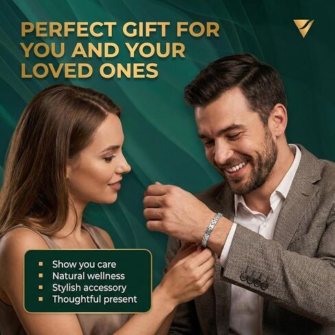 سوار تيتانيوم للعلاج المغناطيسي Vigor Wave® للرجال - سوار مغناطيسي فريد يشبه المضفر لتخفيف الألم + أداة قياس ممتازة وصندوق هدايا، فضي in Kuwait