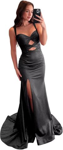 حورية البحر فساتين لحضور الحفلات الموسيقية 2026 انقطاع Bodycon السباغيتي الأشرطة الساتان مطوي طويل مثير مساء ثوب رسمي مع شق in Kuwait