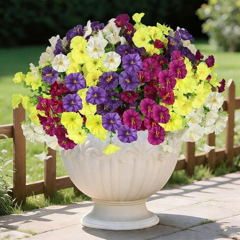 12 حزمة من الزهور الاصطناعية في الهواء الطلق من سيكين، لا تبهت، زهور صناعية مقاومة للأشعة فوق البنفسجية في الهواء الطلق، نباتات بلاستيكية مجد الصباح للداخلية والخارجية والحديقة والفناء المنزلي وحفلات الزفاف، ألوان مختلطة in Kuwait