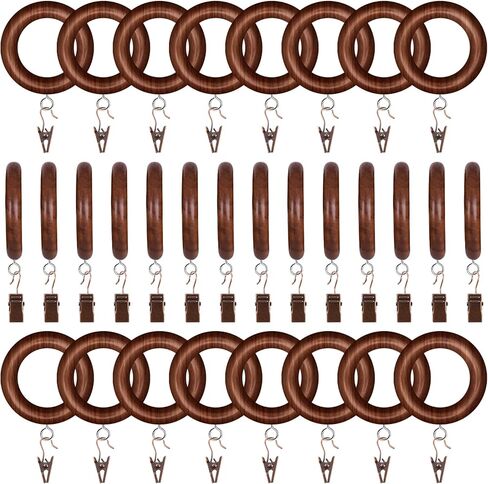 30 قطعة من حلقات قضبان الستائر الخشبية مع مشابك ستائر، حلقات ستائر خشبية لتزيين نوافذ المكتب المنزلي (30، القطر الداخلي 1.8 بوصة) in Kuwait