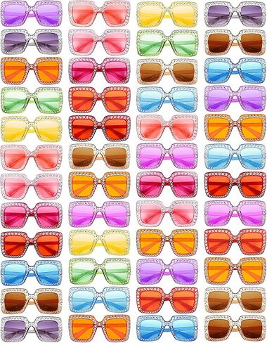 Wholesale 48 Pack 70s Oversized Square Crystal Rhinestone Sunglasses Bulk, Disco Glasses Party Favors in Kuwait