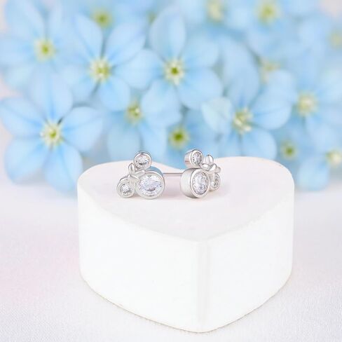 أقراط مطلية بالذهب الأبيض S925 من الفضة الإسترليني على شكل قوس فأر متلألئة بتصميم ماوس مرح من تشيكوسلوفاكيا مجوهرات حيوانات لطيفة للابنة والأم والزوجة والصديقة وحفلة عيد الميلاد in Kuwait