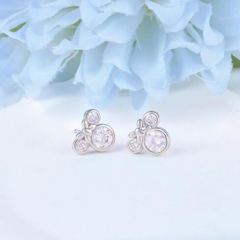 أقراط مطلية بالذهب الأبيض S925 من الفضة الإسترليني على شكل قوس فأر متلألئة بتصميم ماوس مرح من تشيكوسلوفاكيا مجوهرات حيوانات لطيفة للابنة والأم والزوجة والصديقة وحفلة عيد الميلاد in Kuwait