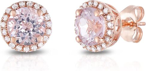 14K Rose Gold 1-1/2 Ct Genuine Morganite Diamond Halo Stud Earrings in Saudi Arabia