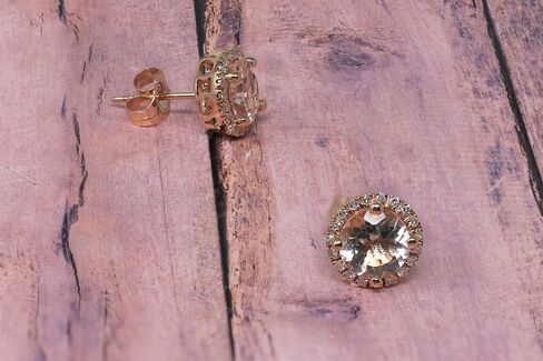 14K Rose Gold 1-1/2 Ct Genuine Morganite Diamond Halo Stud Earrings in Saudi Arabia
