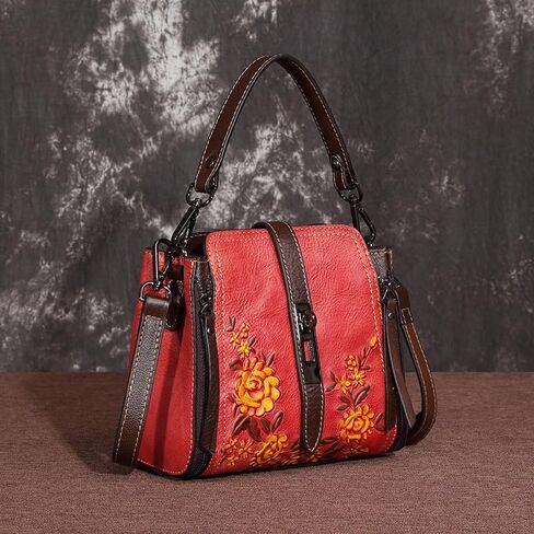 Artisan-Crafted Vegetable-Tanned Leather Satchel - Vintage Embossed Shoulder Bag with Organizational Pockets in Kuwait