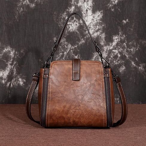 Artisan-Crafted Vegetable-Tanned Leather Satchel - Vintage Embossed Shoulder Bag with Organizational Pockets in Kuwait