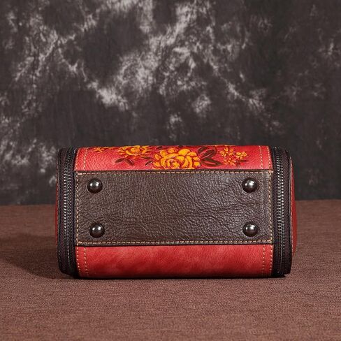 Artisan-Crafted Vegetable-Tanned Leather Satchel - Vintage Embossed Shoulder Bag with Organizational Pockets in Kuwait