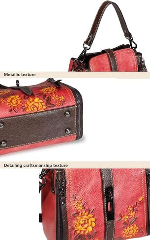Artisan-Crafted Vegetable-Tanned Leather Satchel - Vintage Embossed Shoulder Bag with Organizational Pockets in Kuwait