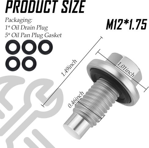 M12×1.75 قابس تصريف الزيت و5 قطع حشية سدادة تصريف الزيت، سدادات تصريف الزيوت المتوافقة مع بونتياك/فورد/مازدا/شيفروليه، بديل مسمار عموم الزيوت العطرية OEM#EJ7Z-6730-A in Saudi Arabia