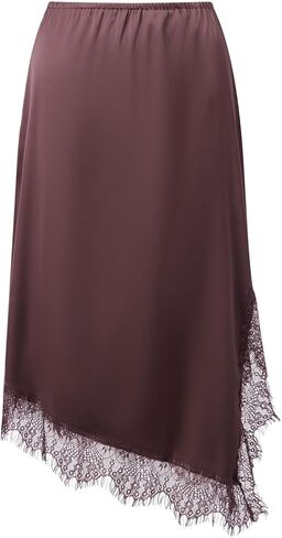 Women Silk Satin Half Slip Long Skirts Lace Trim Asymmetrical Maxi Skirt Elegant Silky Flowy A Line Midi Skirts in Saudi Arabia