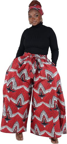 Afrocentric African Print Palazzo Pants for Women, Wide Leg 100% Cotton with Elastic Waist,Pockets & Matching Head Wrap Boho in Kuwait