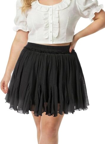 Moon Wood Plus Size Ruffle Mini Skorts for Women Pleated Elastic High Waist Skirt with Pockets for Concert Beach Party in Saudi Arabia