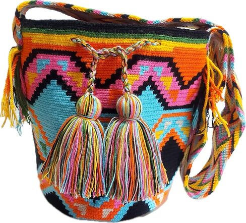 حقيبة يد كروشيه Wayuu مصنوعة يدويًا، موتشيلا منسوجة، حقيبة قبلية كولومبية، حقيبة شاطئ in Saudi Arabia