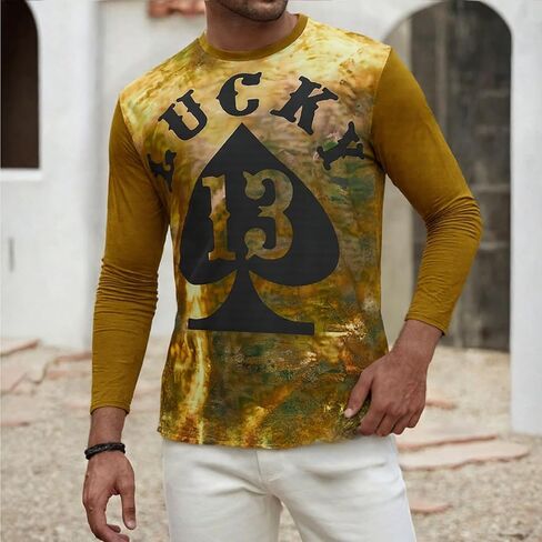 Mens Shirts Tops Graphic Long Sleeve Casual Crewneck with Abstract Printed Design Lightweight Streetwear Pullover in Saudi Arabia