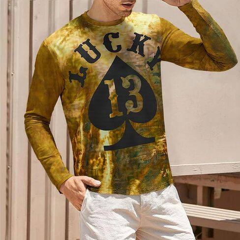 Mens Shirts Tops Graphic Long Sleeve Casual Crewneck with Abstract Printed Design Lightweight Streetwear Pullover in Saudi Arabia