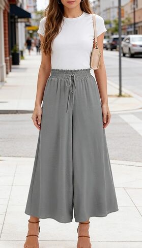 Women's Summer Pants - Lightweight Casual Palazzo Pants Elegant High Waist Baggy Casual Pants with 2 Pockets, Red in Saudi Arabia
