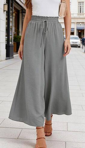 Women's Summer Pants - Lightweight Casual Palazzo Pants Elegant High Waist Baggy Casual Pants with 2 Pockets, Red in Saudi Arabia