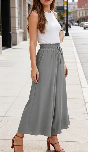 Women's Summer Pants - Lightweight Casual Palazzo Pants Elegant High Waist Baggy Casual Pants with 2 Pockets, Red in Saudi Arabia