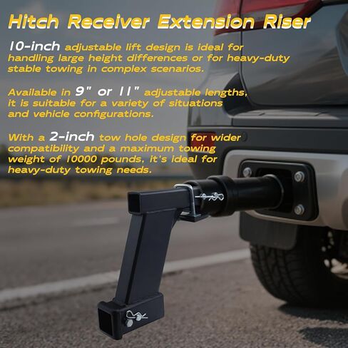 رافعة تمديد جهاز الاستقبال 10000 رطل، 10 بوصة، ارتفاع/إسقاط 10 بوصة مع جهاز استقبال 2 بوصة، طول قابل للتعديل 9 بوصة أو 11 بوصة، مع غطاء أنبوب الاستقبال، جهاز مضاد للتأرجح، وثلاثة دبابيس تثبيت in Kuwait