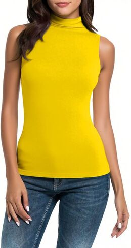 Womens Mock Neck Tank Tops Turtleneck Sleeveless Pullover Tops Dressy Slim Fit Tanks Basic Business Casual Camisole in Saudi Arabia