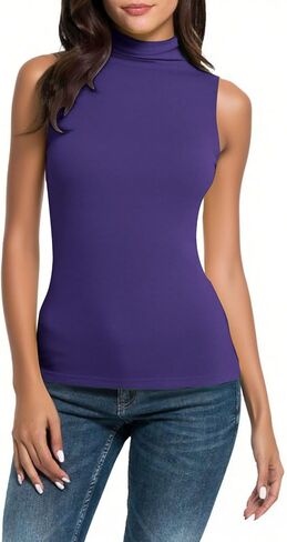 Womens Mock Neck Tank Tops Turtleneck Sleeveless Pullover Tops Dressy Slim Fit Tanks Basic Business Casual Camisole in Saudi Arabia