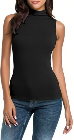 Womens Mock Neck Tank Tops Turtleneck Sleeveless Pullover Tops Dressy Slim Fit Tanks Basic Business Casual Camisole in Saudi Arabia
