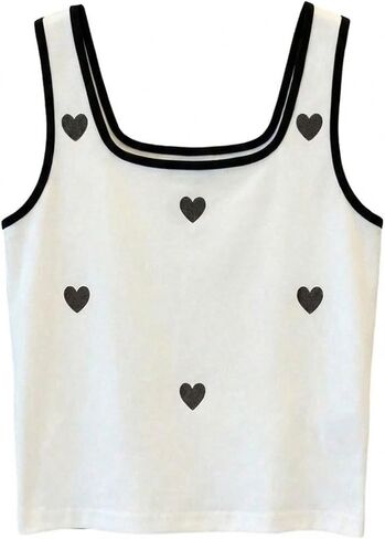 Women's Heart Print Tank Tops Square Neck Sleeveless Tops Slim Fit Tanks Summer Tops in Saudi Arabia