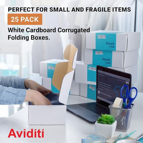 AVIDITI White Shipping Boxes 12"L x 4"W x 4"H, 25-Pack - White Box Crush-Proof Mailers for Packaging, Storage, Gifts or Bulk Business Orders in Saudi Arabia
