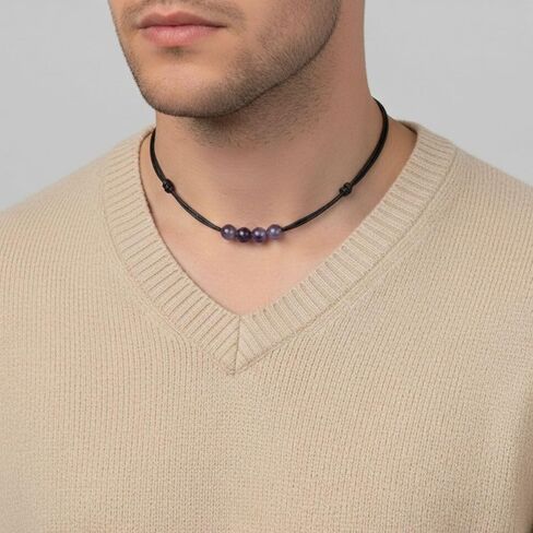 Luck Strings Amethyst Triple Bead Choker Necklace, Adjustable Wax Nylon Cord, Waterproof Boho Minimalist Choker, Unisex February Birthstone Gift in Saudi Arabia