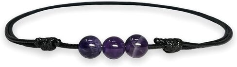 Luck Strings Amethyst Triple Bead Choker Necklace, Adjustable Wax Nylon Cord, Waterproof Boho Minimalist Choker, Unisex February Birthstone Gift in Saudi Arabia