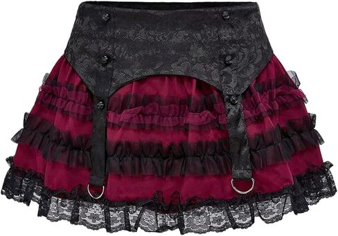 SHENHE Women's Gothic Mini Skirt Y2k Low Rise Lace Trim Victorian Festival Costume Punk Alt Skirt in Saudi Arabia