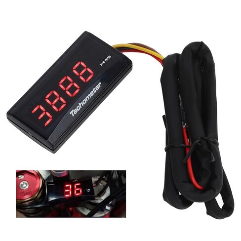 Motorcycle Tachometer Gauge Ultra Thin LCD Rainproof Backlight Digital Speedometer RPM Meter Universal for Motorcycles ABS Material 60 x 30 x 13mm (Red) in Kuwait