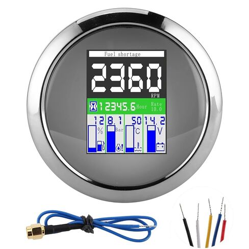 Multifunction Gauge Digital Tachometer Oil Pressure Temperature Fuel Level Meter for Car Motorcycle Outboard 85mm Stainless Steel ABS (White Dial) in Kuwait