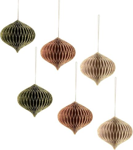 AOBKIAT Christmas Party Decorations, 6 PCS 3D Mini Glitter Edge Paper Honeycomb Ornaments, Green, Red Hanging Ornament for Christmas Tree Décor, New Years Party, Christmas Ornaments, Home Decor in Saudi Arabia