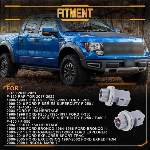 مقبس ضوء لوحة الترخيص 2 دبوس لسيارة Ford 1999-2021 F150 2015-2020 Rap-tor 2004 Heritage F250 F350 1990-1999، مقبس مصباح الفرامل للوحة الترخيص، OE #F81Z13411AA AL8Z13411B قطعتان in Kuwait